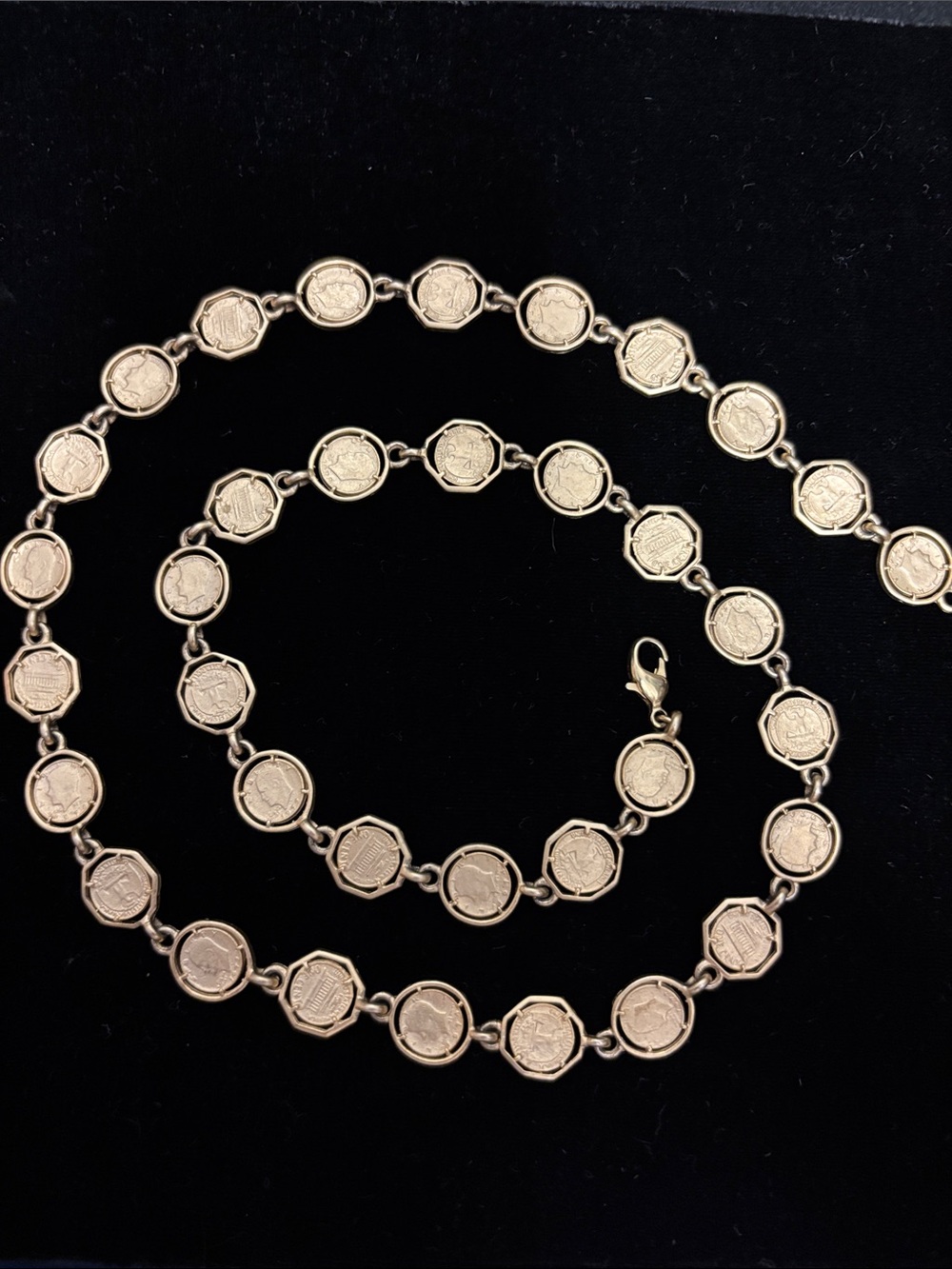 Brushed Matte Gold-Tone Coin Link Necklace